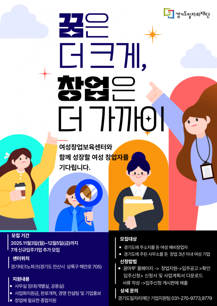 경기도일자리재단 여성창업보육센터가 입주기업을 모집한다. 사진은 모집 공고 포스터