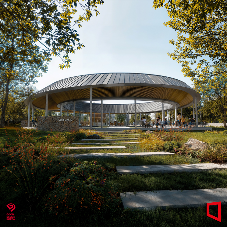 HDC현대산업개발이 잠실 래미안 아이파크 단지 내 야외음악당 '파크오아시스'로 2025 굿디자인어워드에서 은상을 수상했다. HDC현대산업개발 제공