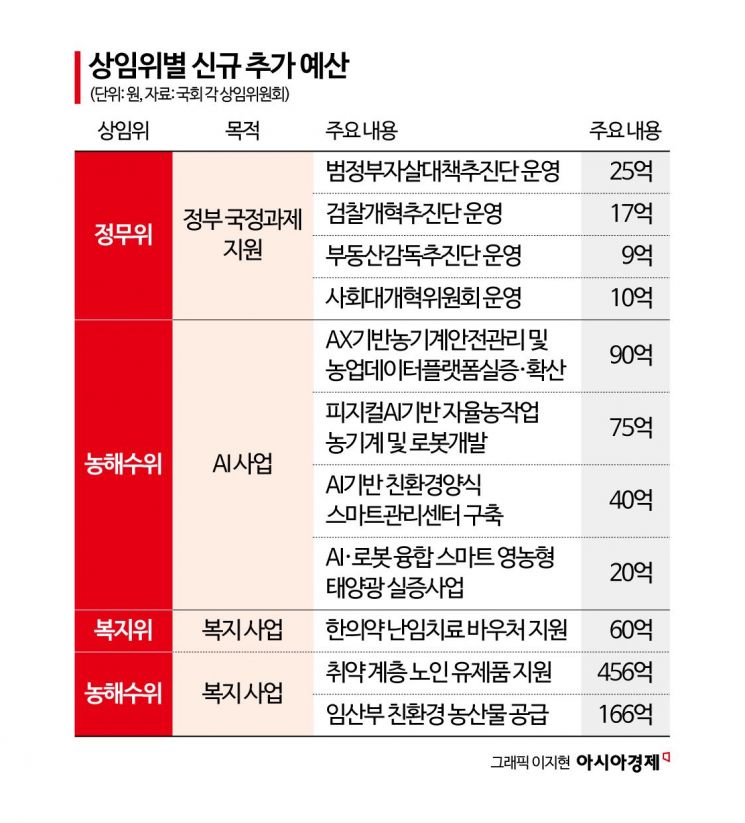 李정부 국정과제·AI 신규사업… 정부안에 없던 예산 무더기 추가