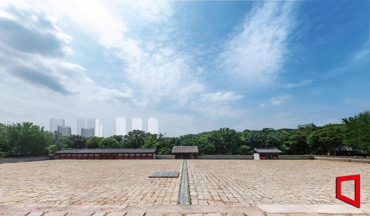 서울 종묘 정전 상월대에서 세운지구(세운4구역)를 바라본 모습. 사업시행계획 인가 완료된 구역 추가. 서울시 제공