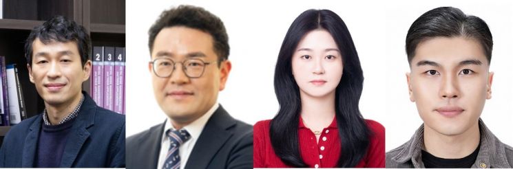 연구진, (좌측부터) 정창욱 교수, 권순용 교수, 한주원 연구원(제1저자), 이현우 연구원(제1저자). UNIST 제공