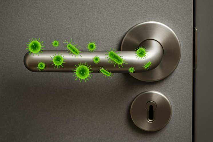 손잡이에 바이러스가 묻은 모습을 담은 AI 이미지