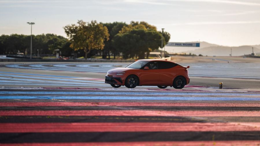 Genesis' first high-performance electric vehicle GV60 Magma is running on the Paul Ricard Circuit in France. Photo by Genesis