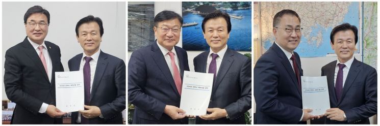 조규일 진주시장 국회 예결위원 만나 국비 확보 총력 - (좌측부터 김대식, 정점식, 최형두 국회의원)