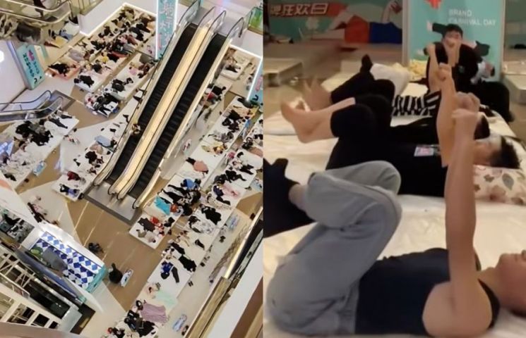 "기저귀까지 찼다" 쇼핑몰서 240명 '벌러덩'…33시간 버틴 남성 결국