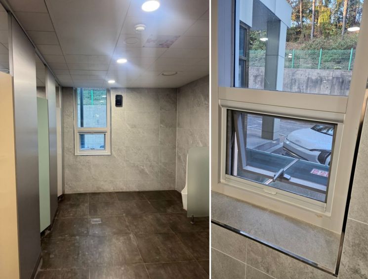 경남대표도서관 1층 화장실 내부 창문. 독자 제공 및 이세령 기자