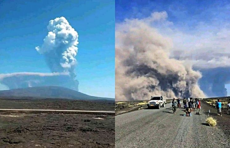에티오피아의 아파르 지역에서 하일리 구비 화산이 분화하면서 짙은 연기 기둥이 하늘로 최대 14㎞까지 치솟았다. AP연합뉴스