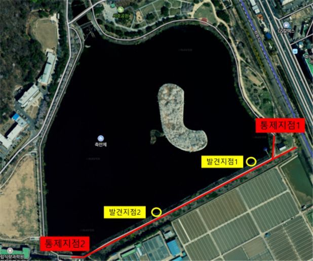 큰기러기 폐사체가 발견된 수원시 팔달구 축만제 위치