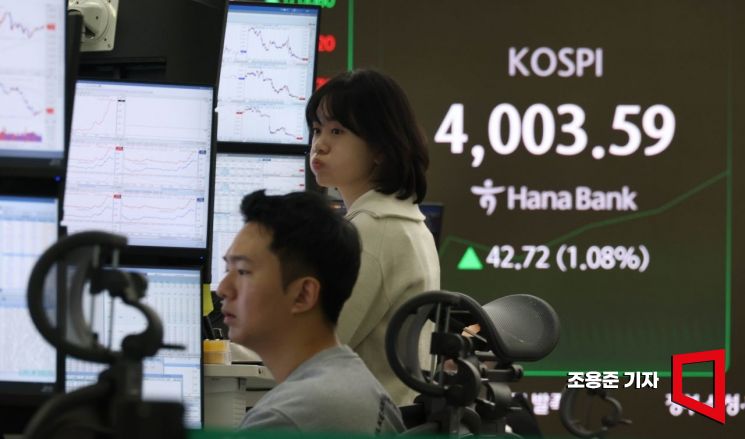 [포토] 코스피 1% 상승, 4000선 회복