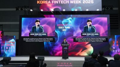 이근주 한국핀테크산업협회장이 26일 서울 서초구 양재동 aT센터에서 열린 '코리아 핀테크 위크 2025' 핀테크 커넥팅 데이에서 발언하고 있다. 핀산협