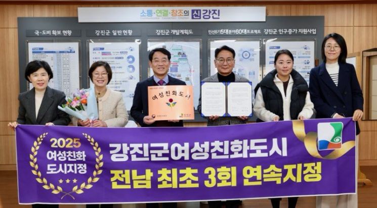 강진군, ‘여성친화도시’ 3회 연속 지정…전남 첫 사례