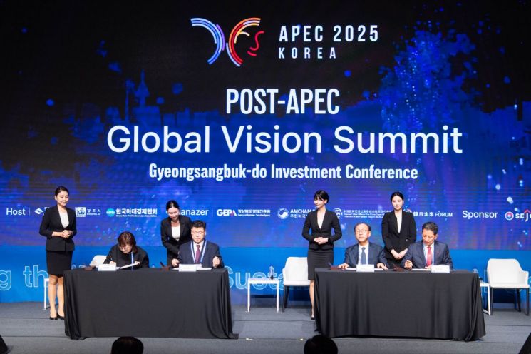 ㈜코람코자산운용 김태원 대표, ㈜호암글로벌 이우호 대표를 비롯하여 이철우 경상북도지사, 김장호 구미시장이 참석한 가운데 구미 산단 내 브랜드호텔 건립과 운영을 위한 4자 간 투자양해각서(MOU) 체결식을 개최했다./구미시청 제공