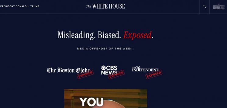 White House Publicly Targets Media Outlets... Launches 'Hall of Shame' Section