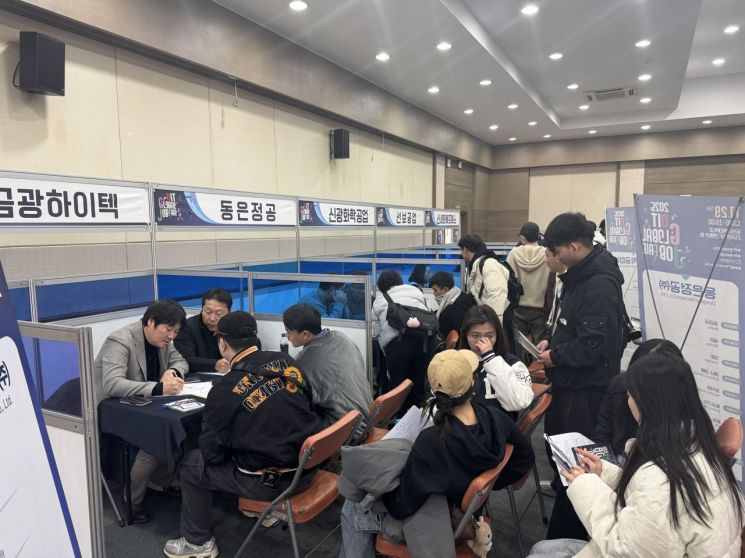 DIT GLOBAL JOB FAIR 행사장에서 면접을 진행중인 학생들.