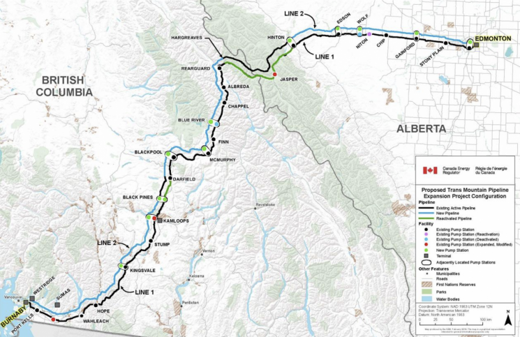 앨버타에서 벤쿠버 항(버나비)까지 연결되는 TM과 TMX 파이프라인 개요 . 하나증권