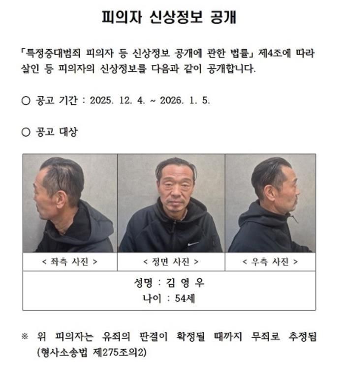 공개된 김영우의 신상. 충북경찰청