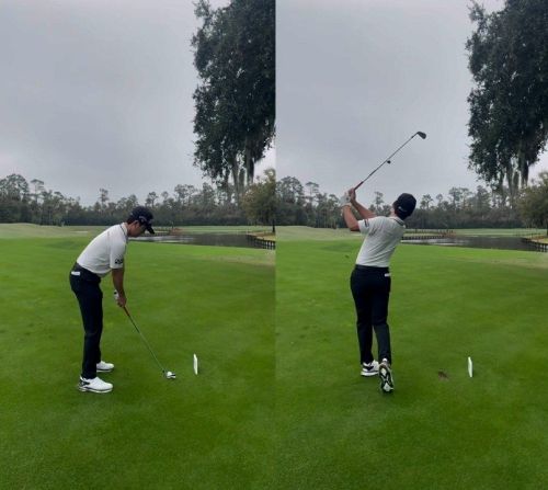 옥태훈이 PGA 퀄리파잉 스쿨 파이널을 앞두고 샷을 점검하고 있다. KPGA 제공