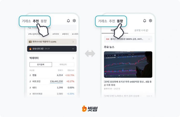 빗썸, 가상자산 투자 정보 접근성 높인 '추천·동향' 서비스 제공