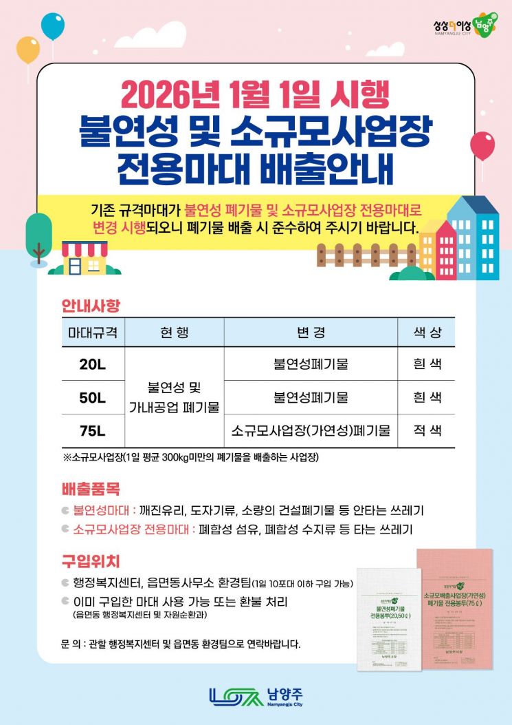 남양주시, 2026년부터 불연성폐기물·소규모사업장 전용 마대 분리 운영