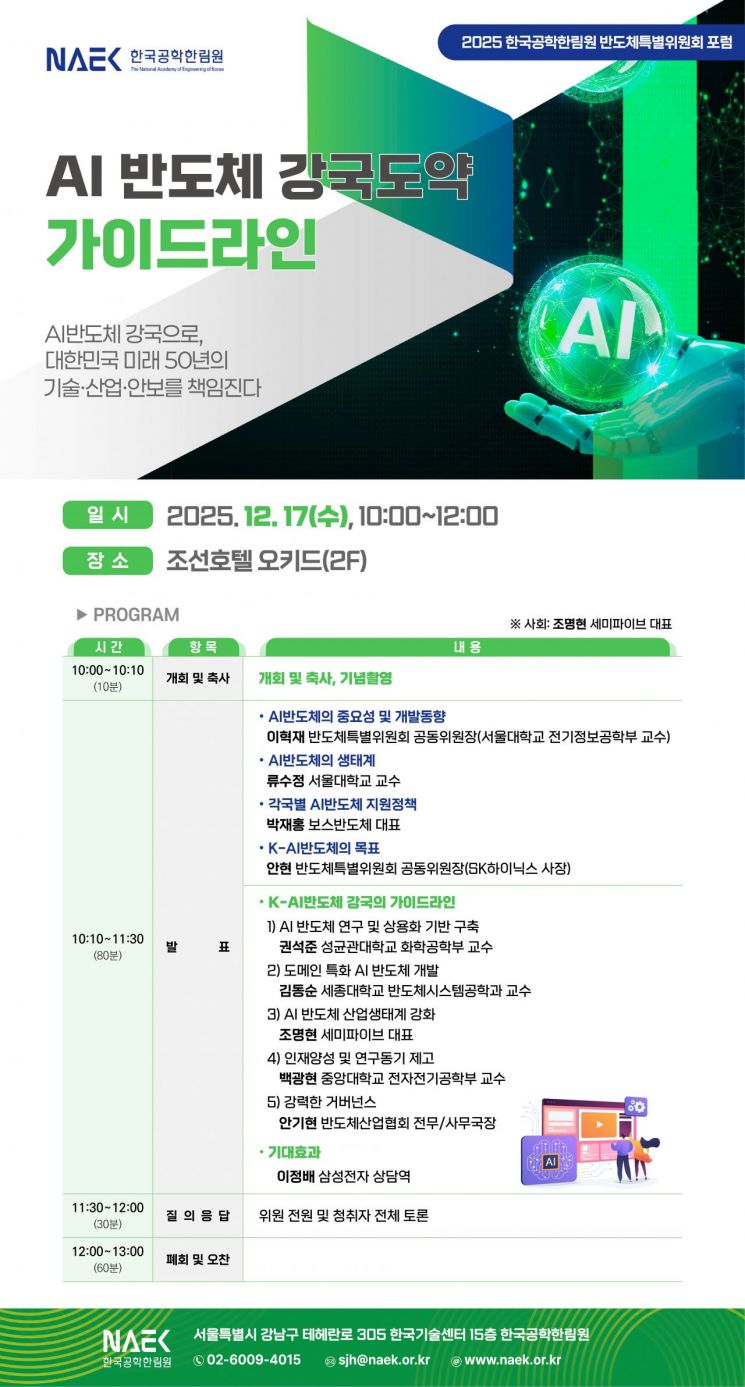 "AI 반도체 골든타임 놓치면 주도권 잃는다"…공학한림원, 10대 가이드라인 제시