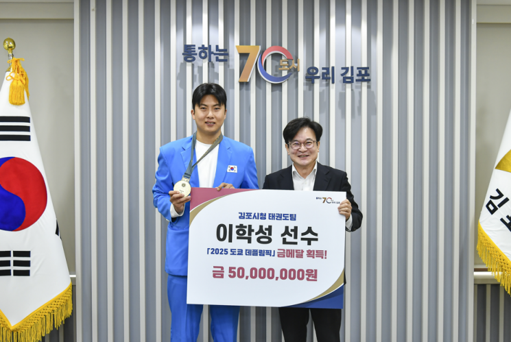 김포시, 태권도 이학성 데플림픽 4연패…포상금 5000만원 전달