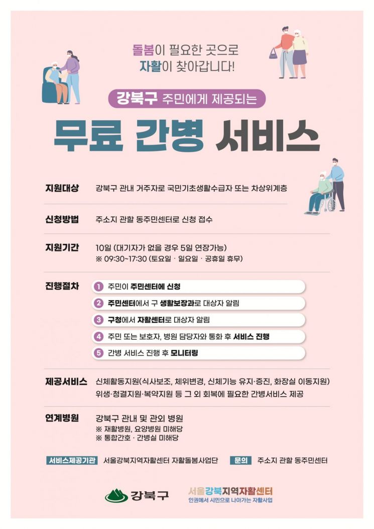 강북구, 저소득층에 무료 간병 최대 10일