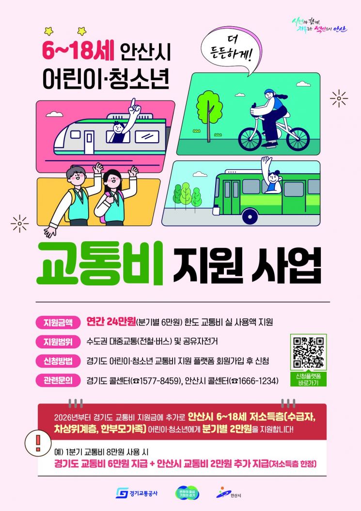 안산시, 내년부터 청소년·어린이에 교통비 32만원 지원