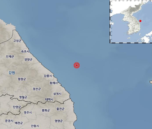 강원 동해시 북동쪽 바다서 규모 2.2 지진