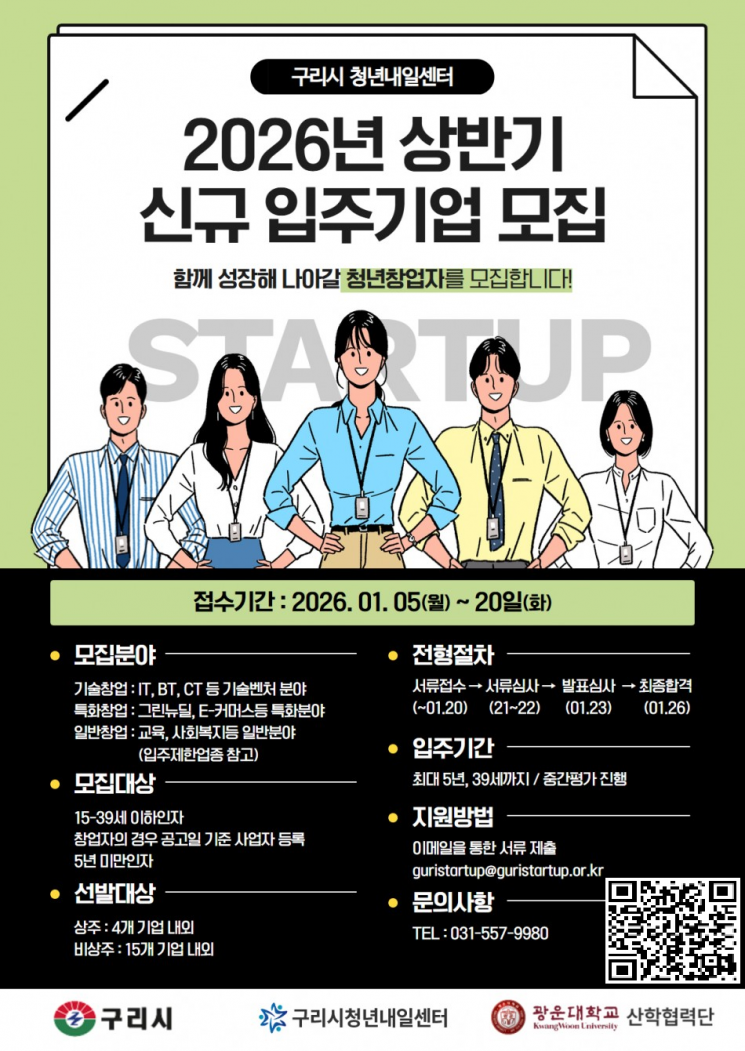 구리시, ‘청년내일센터’ 신규 창업기업 모집…최대 5년 지원