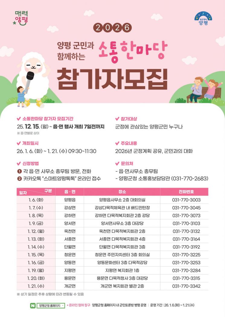 양평군, 21일까지 ‘군민과 함께하는 소통한마당’ 운영