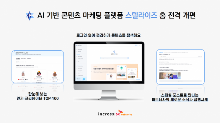 인크로스, AI 콘텐츠 마케팅 플랫폼 '스텔라이즈' 홈 화면 전격 개편