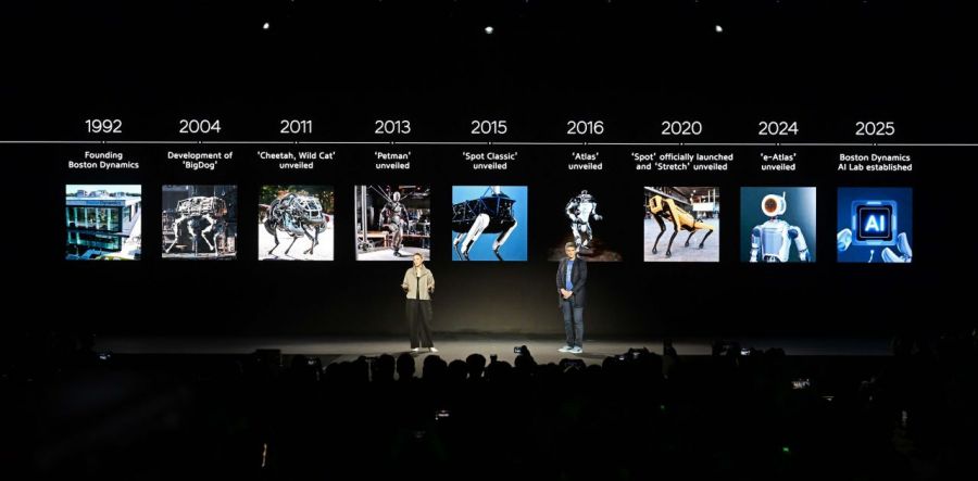 On the 5th (local time), one day before the opening of CES 2026, the world's largest home appliance and information technology (IT) exhibition, Jack Jakkowski, Head of Atlas Development at Boston Dynamics, and Aya Durbin, Head of Humanoid Application Strategy at Boston Dynamics, introduced the next-generation electric Atlas development model at the Hyundai Motor Group press conference held at Mandalay Bay in Las Vegas, Nevada, USA. Photo by Yonhap News