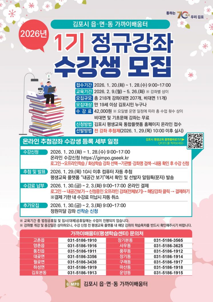 김포시, 2026년 읍면동 가까이배움터 제1기 수강생 모집