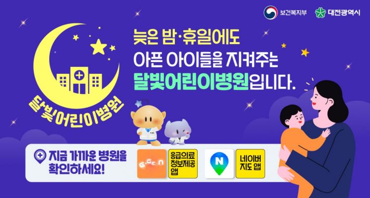 대전시, 늦은 밤· 휴일 아픈 아이 돌볼 '달빛어린이병원' 8개소 지정 