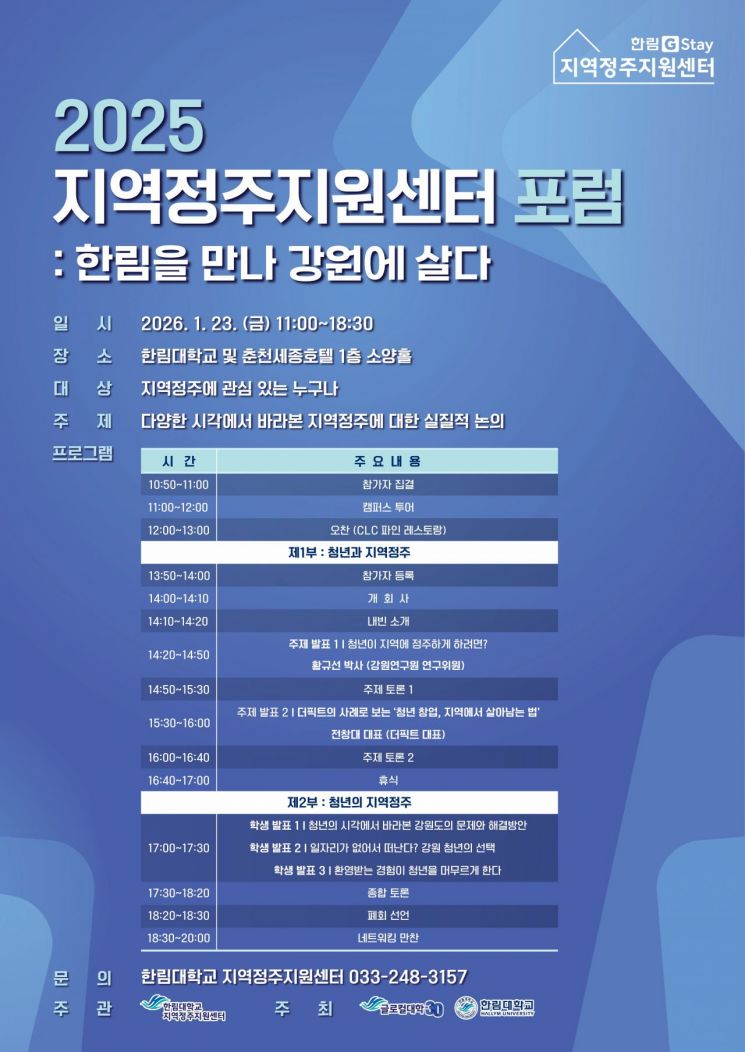 한림대, '지역정주지원센터 포럼' 개최…"청년 정주 해법 찾는다"