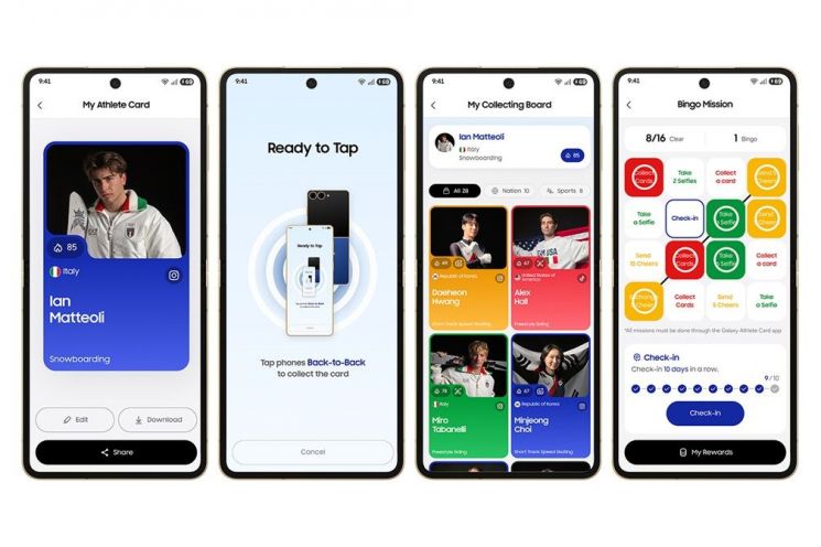 搭载于 Galaxy Z Flip7 奥运版的“Galaxy Athlete Card”应用界面图片。三星电子提供