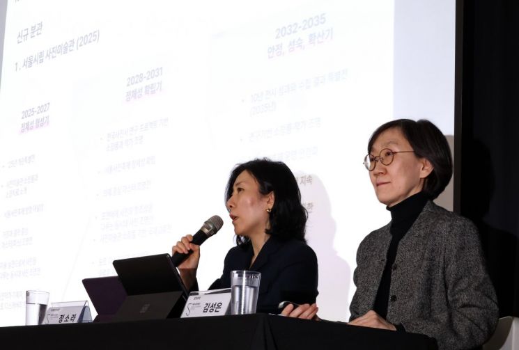 27일 서울 중구 서울시립미술관에서 열린 서울시립미술관 2026년 신년 기자간담회에서 정소라 학예연구부장이 주요 전시 계획을 소개하고 있다. 연합뉴스