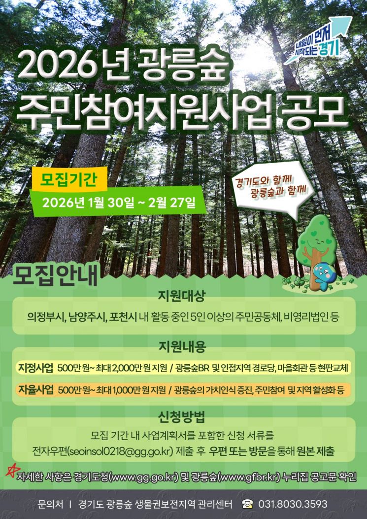 경기도, 광릉숲 생물권보전지역 주민참여지원사업 참여 단체 모집