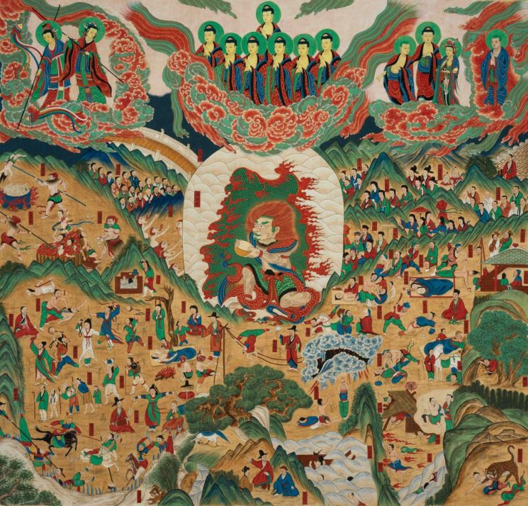 김풀잎, 감로탱, 220x210㎝, 모시에 석채, 2025. 사진 한국전통회화협회