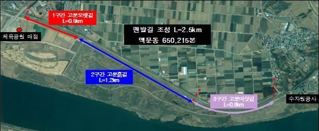 낙동 강변 플라타너스 맨발길 위치도/구미시청 제공