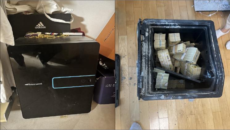 경찰이 A씨 일당의 사무실을 압수수색하는 현장에서 압수한 현금 다발. 서울경찰청