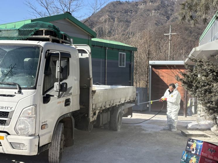 포천시가 7일 돼지 농가 아프리카돼지열병(ASF) 이 발생한 농가 방역에 안간힘을 쓰고 있다. 포천시 제공