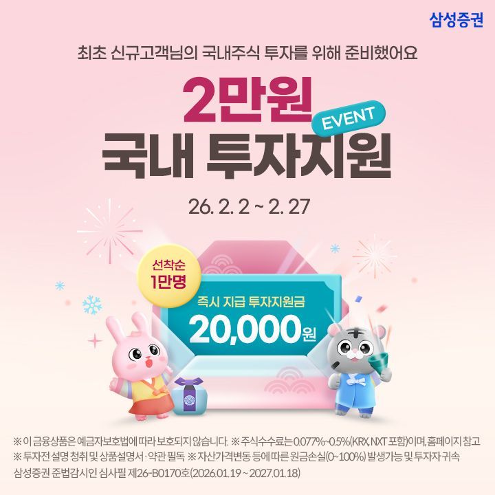 Samsung Securities Offers New Customers 20,000 Won in "Domestic Stock Investment Support Fund"