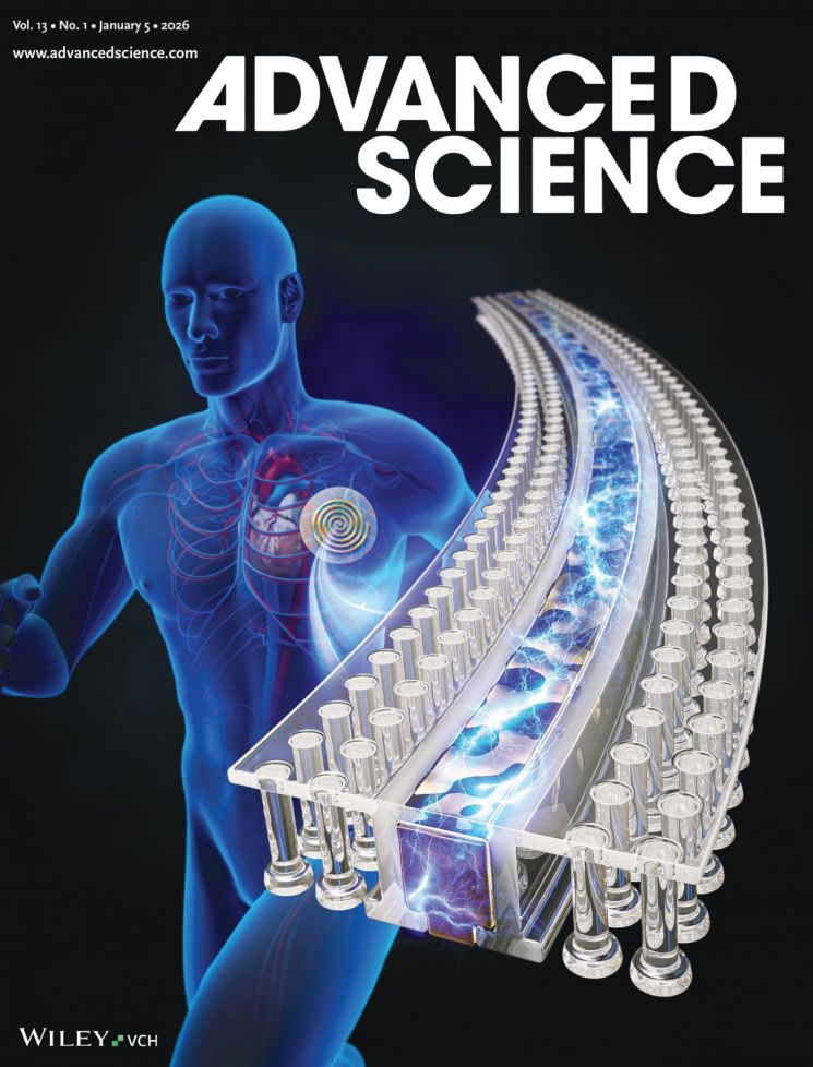 논문 표지, 차가운 젤과 화학접착제 없이도 피부에 밀착 돼 심전도 신호를 정확하게 잡아낼 수 있는 패치.