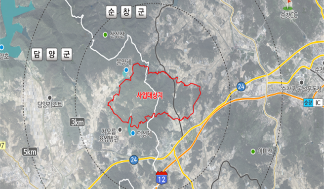 전남 담양군과 전북 순창군이 유치를 추진하고 있는 '호남권 최초 경마공원'의 위치도. 전남 담양군 제공