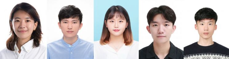 연구진, (좌측부터) 윤희인 교수, 남현준 연구원(제1저자), 안효경 연구원(제1저자), 안창민 연구원, 김성진 연구원. UNIST  제공