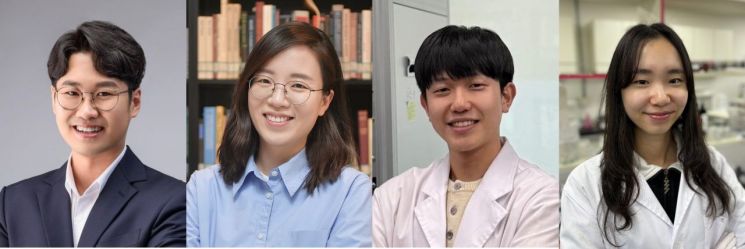 연구진, (좌측부터) 김명수 교수, 신우정 교수(KAIST), 이승찬 연구원, 최은호 연구원(KAIST). UNIST 제공