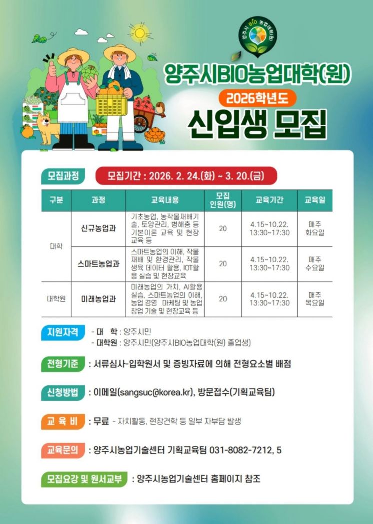 양주시, ‘BIO농업대학(원)’ 신입생 모집…미래 농업 인재 육성