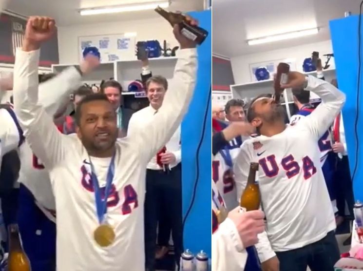 FBI국장이 왜 라커룸에…美아이스하키팀 금메달 뒤풀이서 '병나발'