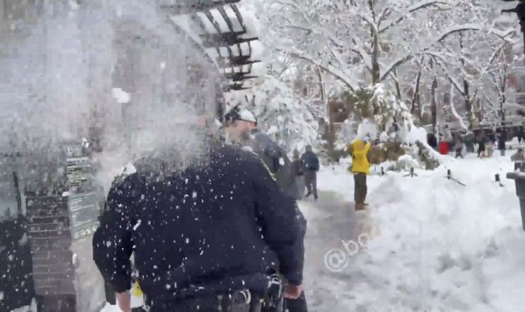 눈싸움 중 경찰에 눈덩이 투척…美 뉴욕서 공방 확산